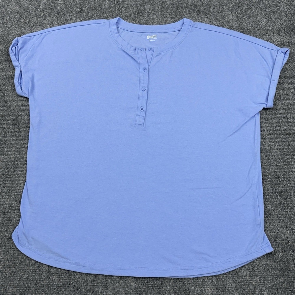 Duluth T-Shirt Womens Large Blue Longtail Henley Short Sleeve Boxy UPF 35 52805